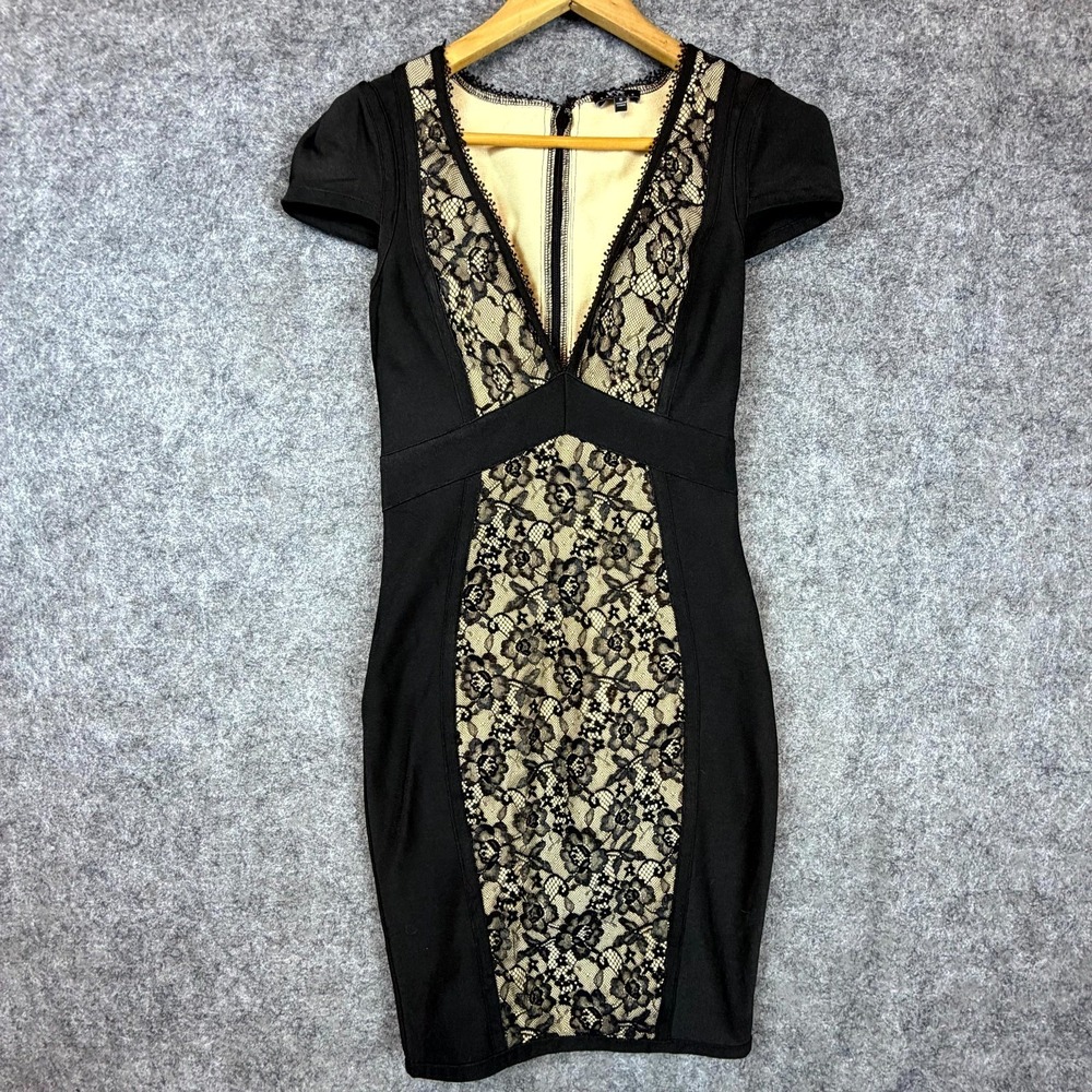 Wow Couture Lace Bandage Bodycon Dress Womens S Black Nude‎ Witchy Goth Glam